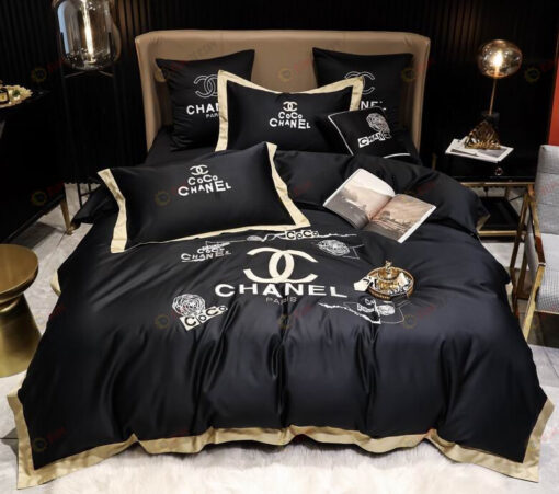Chanel Coco Long-Staple Cotton Bedding Set In Black