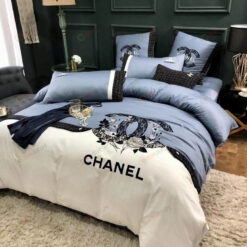 Chanel Flower CC Long-Staple Cotton Bedding Set In White/Blue