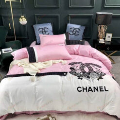 Chanel Flower CC Long-Staple Cotton Bedding Set In White/Pink