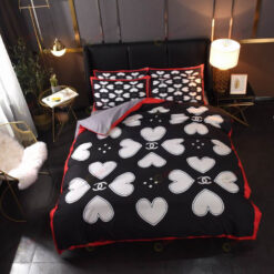 Chanel Four Heart Pattern Bedding Set In Black