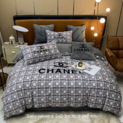 Chanel Tweed Pattern Velvet Bedding Set In Gray