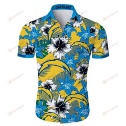 Chargers Flower & Leaf Pattern Curved Hawaiian Shirt In Orange & Blue