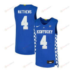 Charles Matthews 4 Kentucky Wildcats Elite Basketball Men Jersey - Royal Blue