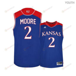 Charlie Moore 2 Kansas Jayhawks Basketball Youth Jersey - Blue