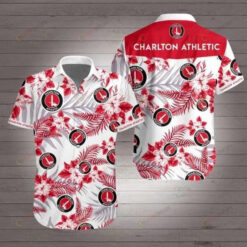 Charlton Athletic Red White Short Sleeve Curved Hawaiian Shirt