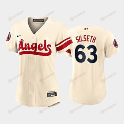 Chase Silseth 63 Los Angeles Angels Chase Silseth 2022-23 City Connect Cream Women's Jersey