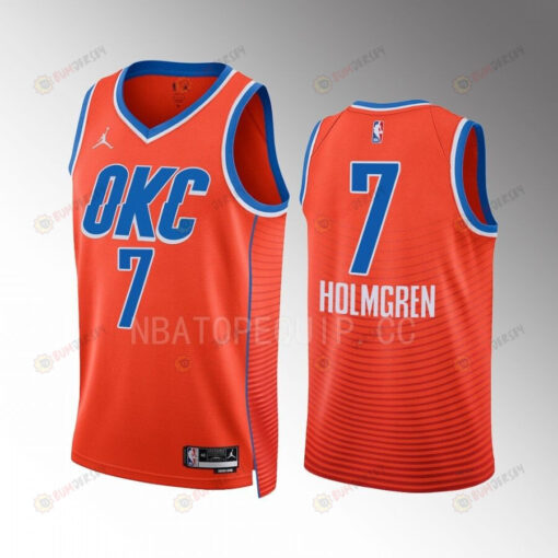 Chet Holmgren 7 Oklahoma City Thunder Orange Men Jersey 2022-23 Statement Edition Swingman