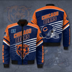 Chicago Bears 3D Logo Pattern Bomber Jacket - Blue And Orange