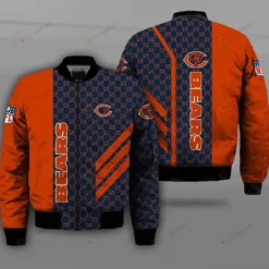 Chicago Bears Bear Pattern Bomber Jacket - Orange And Navy Blue