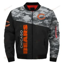 Chicago Bears Camo Logo Pattern Bomber Jacket - Black And Gray