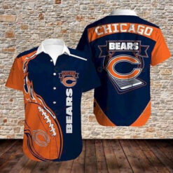 Chicago Bears Curved Hawaiian Shirt In Orange And Navy
