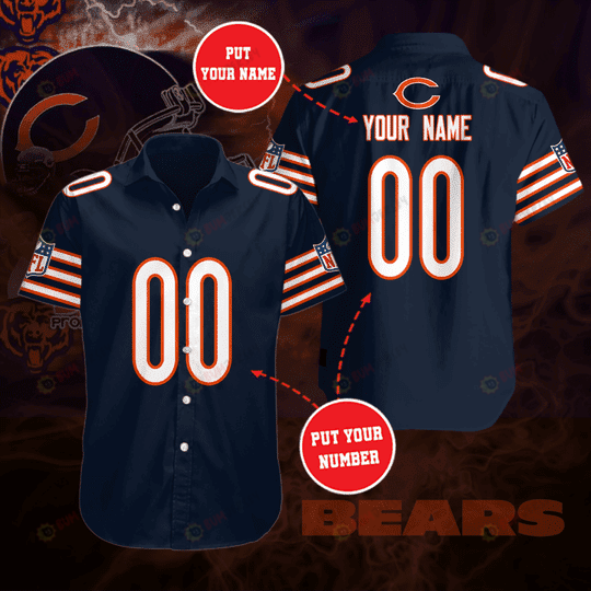 Chicago Bears Custom Name And Number Curved Hawaiian Shirt In Blue