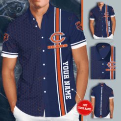 Chicago Bears Custom Name Curved Hawaiian Shirt In Blue