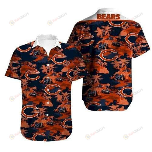 Chicago Bears Dark Leave Pattern Curved Hawaiian Shirt