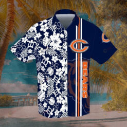 Chicago Bears Hawaiian Shirt With Floral And Leaves Pattern
