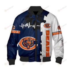 Chicago Bears Heart ECG Line Pattern Bomber Jacket - Blue/ White