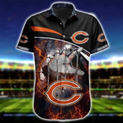 Chicago Bears In Black Background Curved Hawaiian Shirt