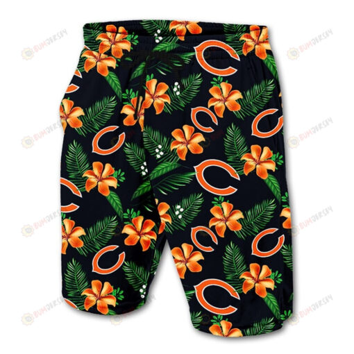 Chicago Bears Leaf & Floral Pattern Hawaiian Summer Shorts Men Shorts In Green - Print Shorts