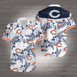 Chicago Bears Leaf & Flower Pattern Curved Hawaiian Shirt In White & Blue