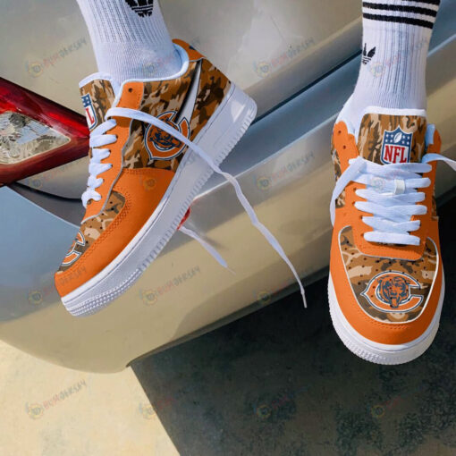 Chicago Bears Logo Camo Pattern Air Force 1 Printed In Orange