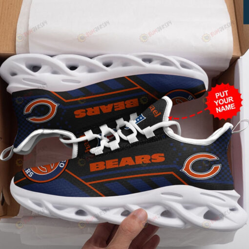 Chicago Bears Logo Custom Name Pattern 3D Max Soul Sneaker Shoes In Dark Blue And Orange