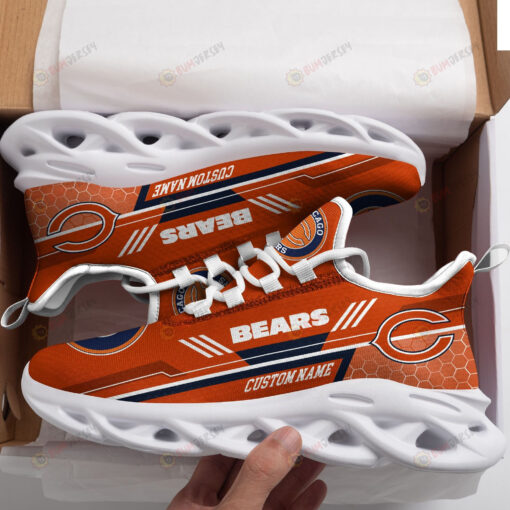 Chicago Bears Logo Custom Name Pattern 3D Max Soul Sneaker Shoes In Orange