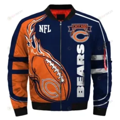 Chicago Bears Logo Pattern Bomber Jacket - Navy Blue And Orange