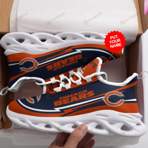 Chicago Bears Logo Pattern In Blue And Orange Custom Name 3D Max Soul Sneaker Shoes