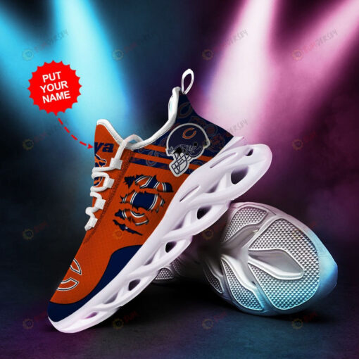 Chicago Bears Logo Torn Pattern Custom Name 3D Max Soul Sneaker Shoes In Orange Blue