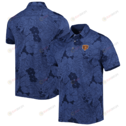 Chicago Bears Men Polo Shirt Floral Flowers Pattern Printed - Navy