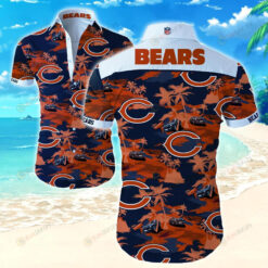 Chicago Bears Orange Palm Curved Hawaiian Shirt