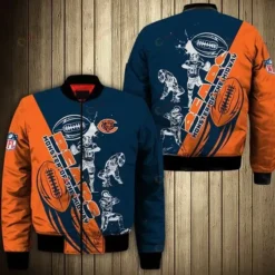 Chicago Bears Player Pattern Bomber Jacket - Orange And Navy