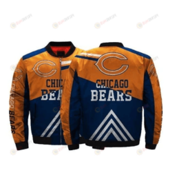 Chicago Bears Team Logo Pattern Bomber Jacket - Blue And Orange