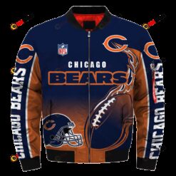 Chicago Bears Team Logo Pattern Bomber Jacket - Navy Blue And Orange