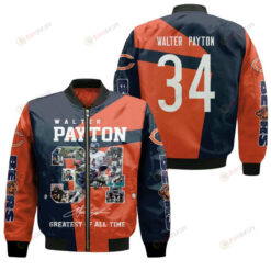 Chicago Bears Walter Payton Pattern Bomber Jacket - Orange And Dark Blue