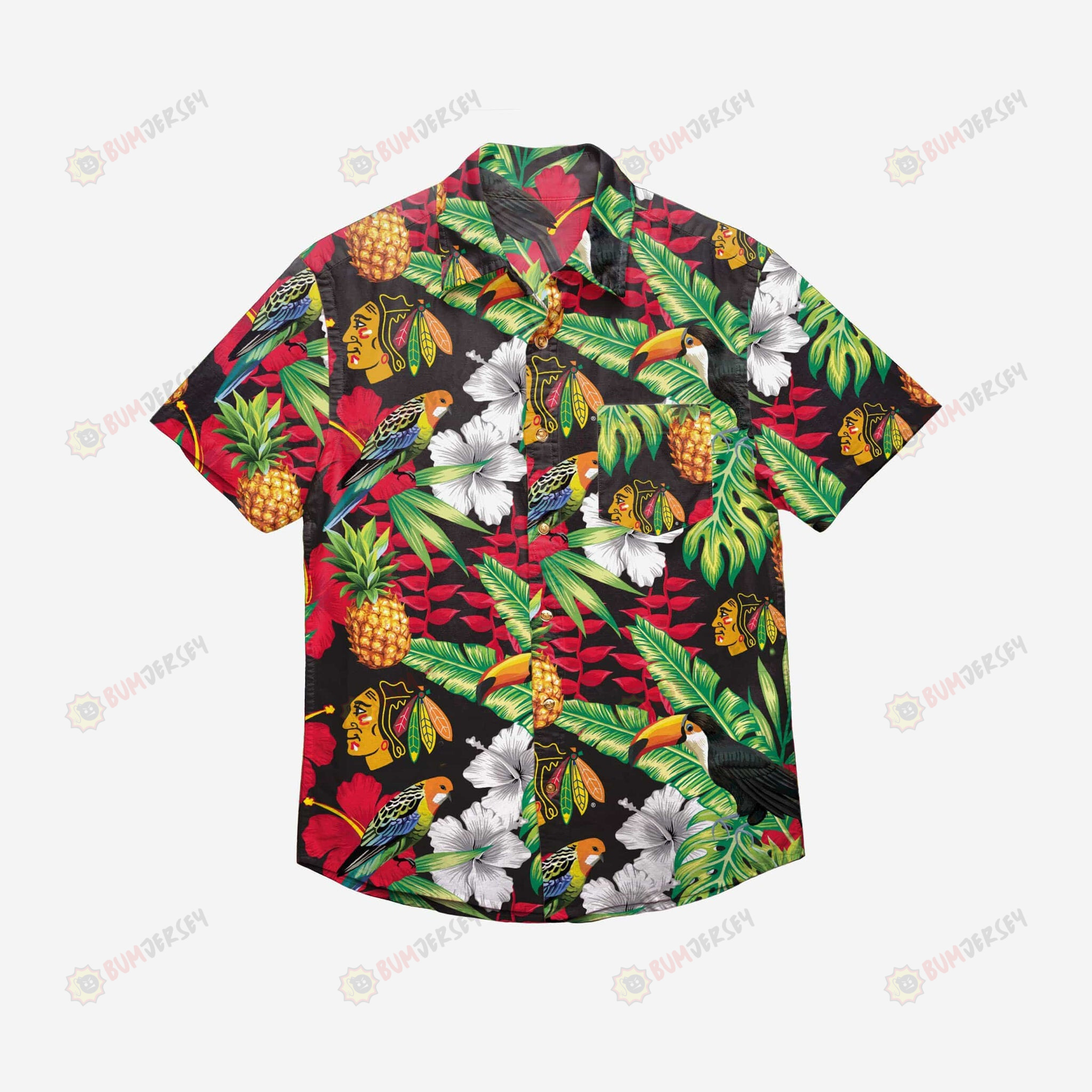 Chicago Blackhawks Floral Button Up Hawaiian Shirt