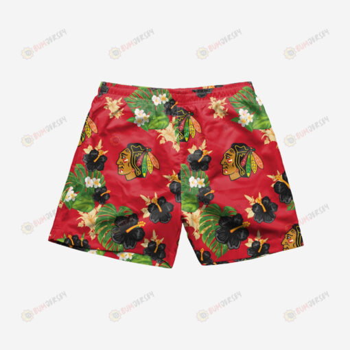 Chicago Blackhawks Floral Hawaiian Men Shorts Swim Trunks - Print Shorts