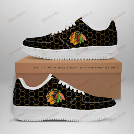 Chicago Blackhawks Logo Beehive Pattern Air Force 1 Printed In Black