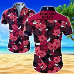 Chicago Bulls Curved Hawaiian Shirt In Red Flower Pattern