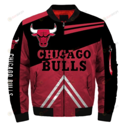 Chicago Bulls Pattern Bomber Jacket - Red And Black