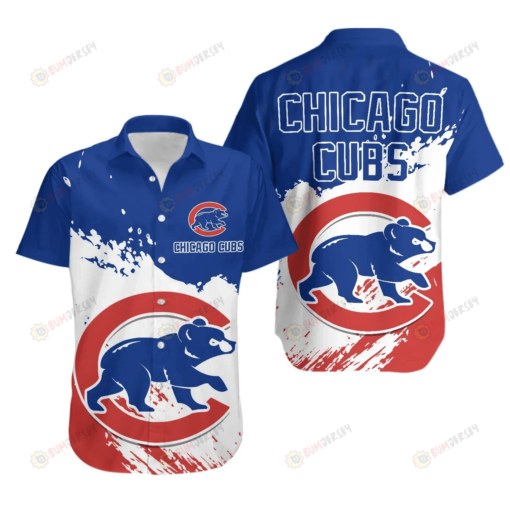 Chicago Cubs Animal Logo Pattern Curved Hawaiian Shirt In White & Blue