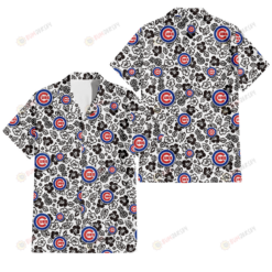Chicago Cubs Black And White Hibiscus Leaf White Background 3D Hawaiian Shirt