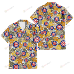 Chicago Cubs Brown Yellow Hibiscus White Background 3D Hawaiian Shirt