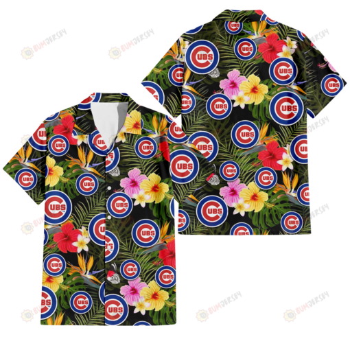 Chicago Cubs Colorful Hibiscus Green Leaf Back Background 3D Hawaiian Shirt