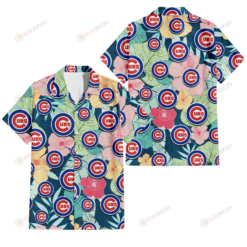 Chicago Cubs Colorful Sketch Hibiscus Dark Green Background 3D Hawaiian Shirt
