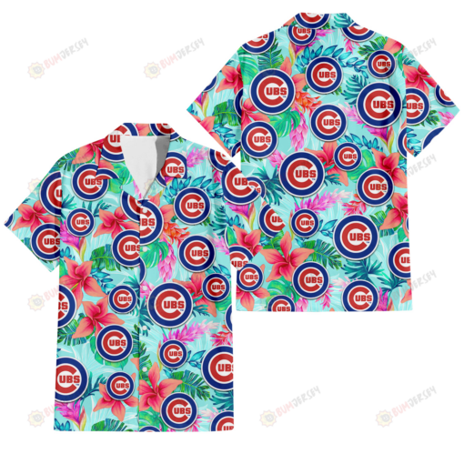 Chicago Cubs Coral Porcelain Flower Violet Orchid Light Blue Background 3D Hawaiian Shirt