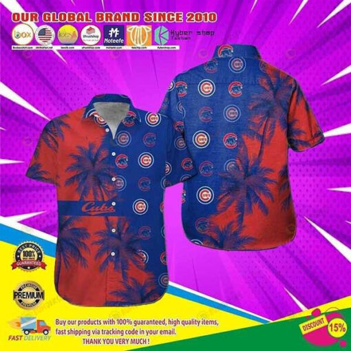Chicago Cubs Curved Hawaiian Shirt In Navy And Red
