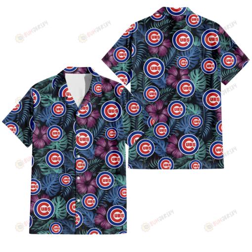 Chicago Cubs Dark Magenta Green Leaf Black Background 3D Hawaiian Shirt
