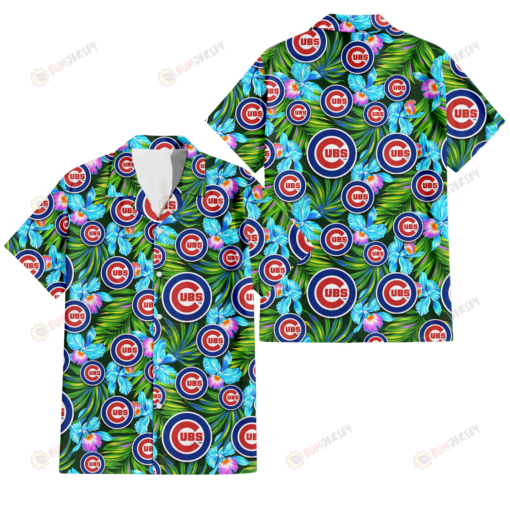 Chicago Cubs Electro Color Hibiscus Black Background 3D Hawaiian Shirt