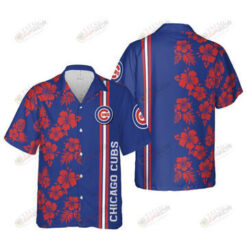 Chicago Cubs Flower Pattern Curved Hawaiian Shirt In Red & Blue